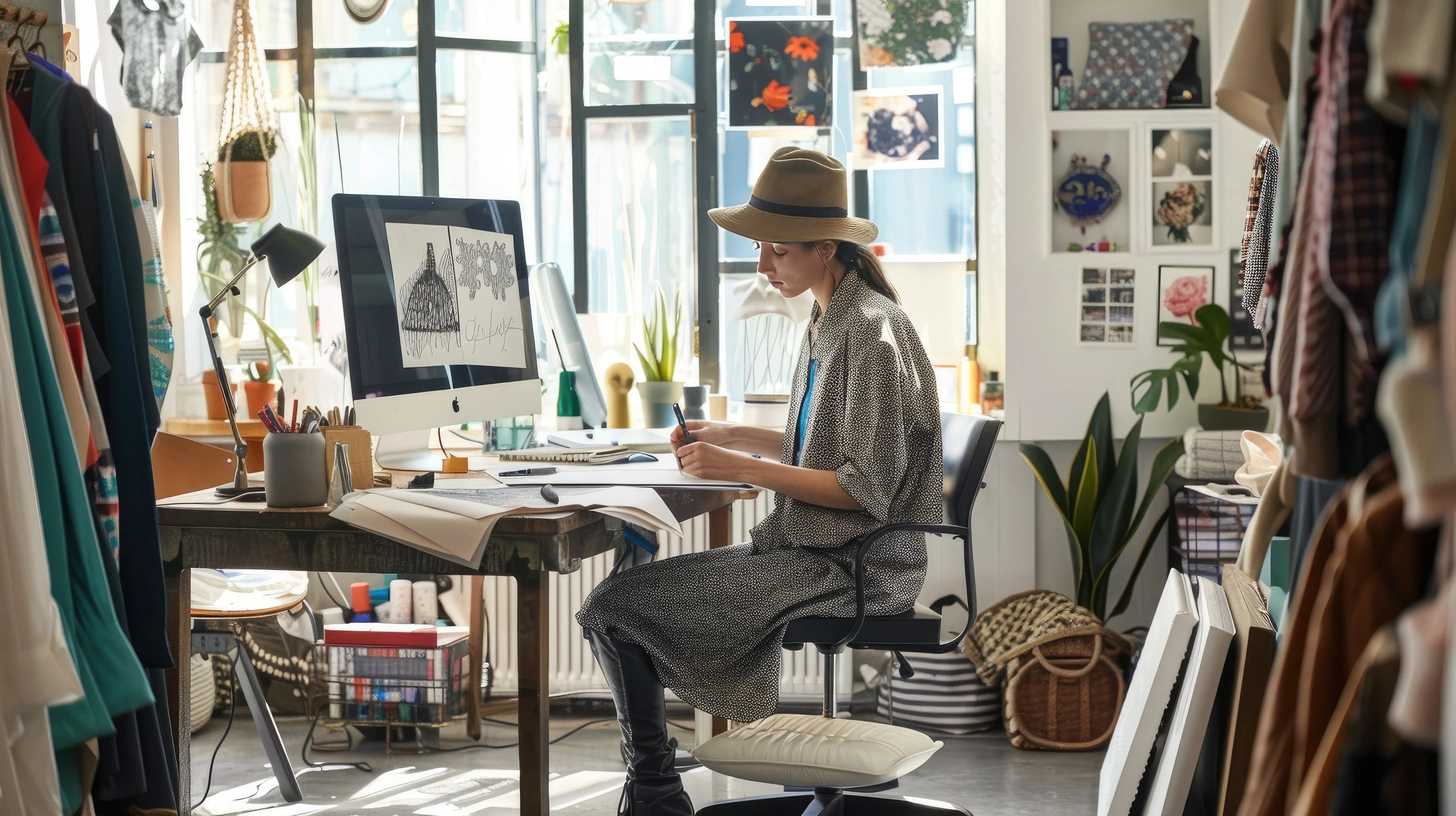 Modedesigner beim Skizzieren in einem stilvollen europäischen Studio
